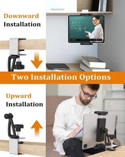 Miniatura 4 de Soporte para tablet debajo del gabinete, soporte para tableta de cocina con base de abrazadera de metal Sdurdy, soporte para tableta de escritorio