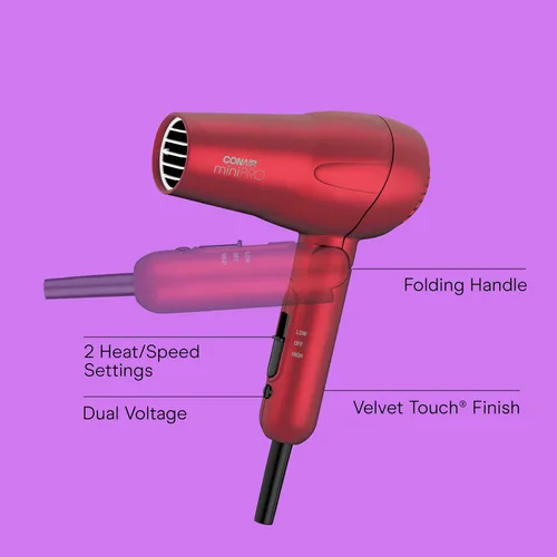 Miniatura 11 de Conair MiniPro Mango plegable Turmalina cerámica Styler/secador de pelo; Rojo
