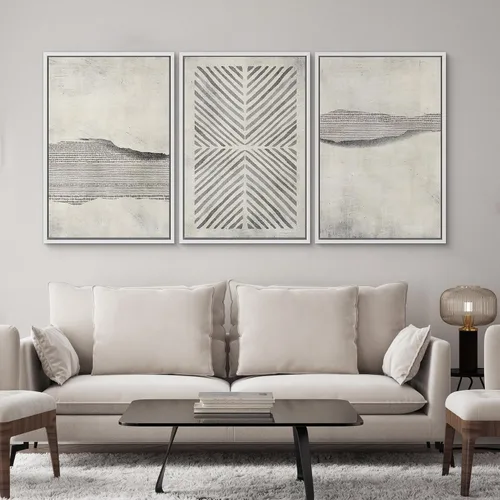 Miniatura 693 de SIGNWIN Lienzo enmarcado para pared, arte con pinceladas de flujo neutro en tonos beige abstractos, ilustraciones, arte moderno, decorativo