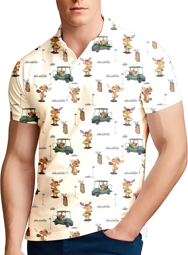 Miniatura 117 de Camisa de golf de los años 80 para hombre, ajuste seco, manga corta, estampada, divertidas, camisas de golf de los años 90 para hombre