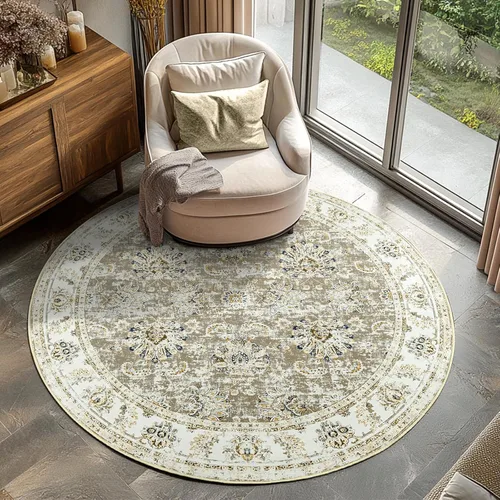 Miniatura 143 de Jinchan Fiora - Alfombra redonda de 8 pies, alfombras vintage con diseño floral envejecido, lavable a máquina, antideslizante, de pelo bajo, Azul