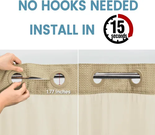 Miniatura 3 de EUTXL Cortina de ducha beige sin gancho con forro a presión, cortinas de ducha de tejido gofre de 230 GSM para baño, 54 pulgadas de ancho x 80