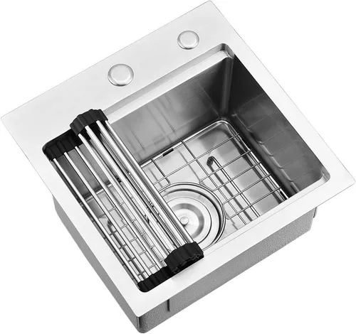 Miniatura 3 de Fregadero de barra de 15 pulgadas para estación de trabajo, fregadero de cocina pequeño de 15 x 15 pulgadas, montaje superior, calibre 16