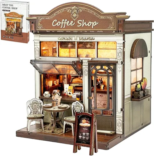 Miniatura 9 de Kit de rincón de libros, kit de casa de muñecas en miniatura para adultos, pastelería de panadería, kit de construcción de mini casa con LED, kit