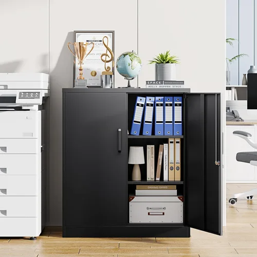 Miniatura 2 de Letaya Armarios de Almacenamiento de Metal con Cerradura, Pequeños Armarios de Acero con 2 Puertas y Estantes Ajustables para Hogar, Oficina, Negro