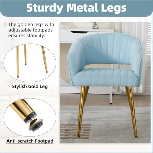 Miniatura 15 de ABET Silla de escritorio con ruedas, silla de oficina en casa de terciopelo, silla giratoria con base dorada, sillas acentuadas modernas tapizadas