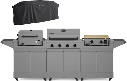 Miniatura 18 de Tytus Anaheim 4-Burner Gas Grill with Prep Cart and Charcoal Grill + Cover, Light, Griddle Insert - Modular Outdoor Kitchen, Quick Assembly, Outdoor