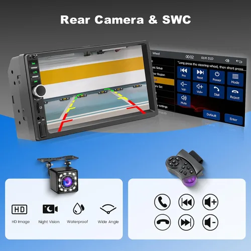 Miniatura 5 de Estéreo de auto doble DIN con Apple CarPlay y Android Auto, radio de coche con pantalla táctil HD de 7 pulgadas, receptores de audio Bluetooth