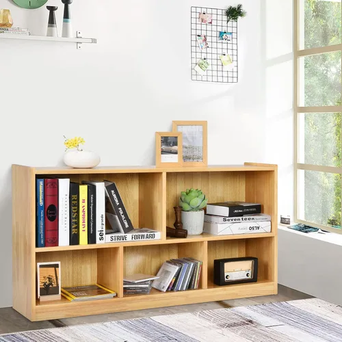 Miniatura 2 de Tangkula Estantería de 5 Cubos, Estante de Almacenamiento Abierto de Madera de 2 Niveles, Gabinete de Almacenamiento y Exhibición Multipropósito