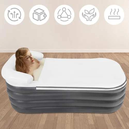 Miniatura 3 de Bañera plegable portátil de pie, inflable unisex para ducha caliente y baño de hielo (50.84 x 32.28 x 22.44 pulgadas, gris)