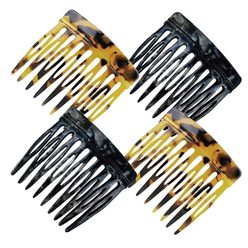 Miniatura 8 de 4 peines laterales de pelo francés para mujer, moño pequeño trenzado, clips de sujeción fuertes para moño (4 colores)