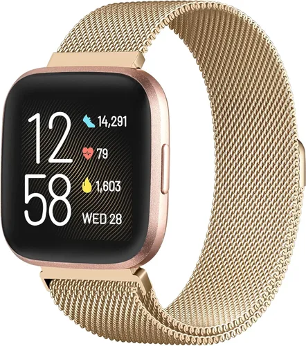 Miniatura 13 de Bandas de metal compatibles con reloj inteligente Fitbit Versa/Versa Lite/Versa 2 para mujeres y hombres, correa de repuesto de malla de acero Negro