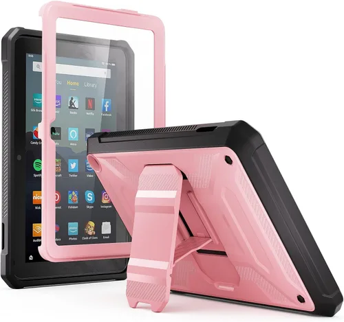DJ&RPPQ Protector de pantalla integrado para tableta de 7 pulgadas, no para tableta TCL equipada con soporte incorporado, color rosa