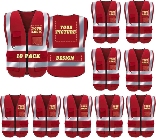 Miniatura 37 de Chaleco de seguridad con logotipo personalizado de alta visibilidad, chaleco reflectante clase 2, ropa de trabajo de construcción con 5 bolsillos