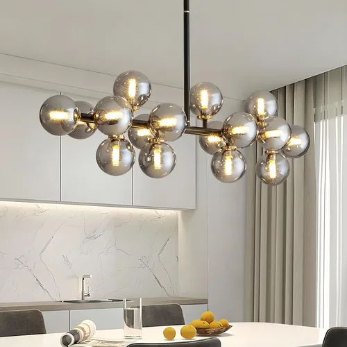16 Luces Araña Moderna de Mediados de Siglo Negro Araña Lineal Accesorios de Iluminación Globo de Vidrio Luz Colgante Sputnik para Comedor Isla de
