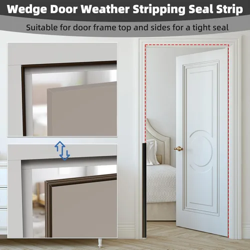 Miniatura 6 de 2 piezas × 196" Tira de sellado de clima en cuña para marcos de puerta y ventana, sello autoadhesivo de aislamiento para ventanas, tapón