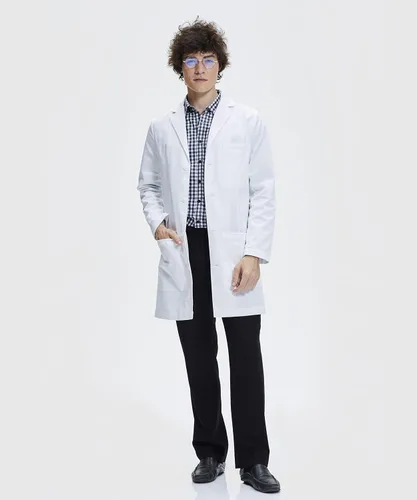 Miniatura 3 de Dr. James Abrigo de laboratorio para hombre, ajuste a medida, bolsillos para smartphone y tablet, blanco, 38 pulgadas de largo, Blanco