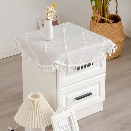 Miniatura 11 de Mantel redondo rústico pequeño lavable a rayas jacquard de lino resistente estilo granja con borlas para cocina, comedor, fiesta, decoración de Café