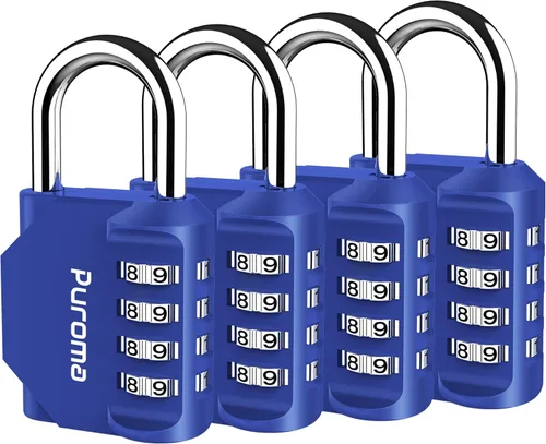 Puroma Paquete de 4 Candados de Combinación para Casillero de 4 Dígitos Impermeables para Exteriores para Escuela, Gimnasio, Deportes, Cerca, Caja