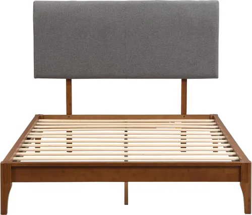 Miniatura 8 de Harper & Bright Designs Marco de cama de plataforma de bambú de tamaño matrimonial, cama de plataforma de madera de bajo perfil con cabecero, sin