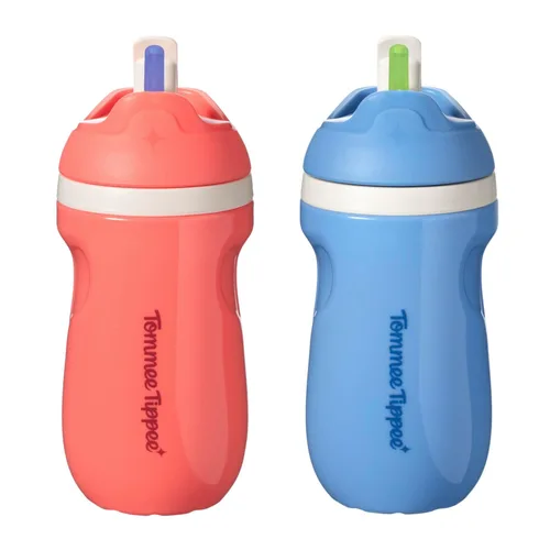 Tommee Tippee Vaso con Pajita Deportivo Aislado a Prueba de Derrames, más de 12 meses, 9 onzas, taza para beber de entrenamiento para niños azul y