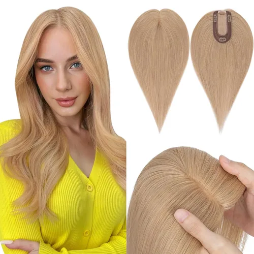 Miniatura 17 de Hairro Toppers de cabello humano 100% real para mujeres sin flequillo, postizos de cabello real con clip, base de seda transpirable para cubrir