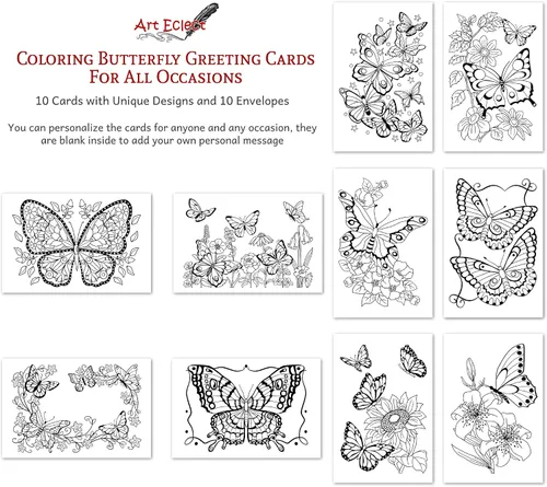 Miniatura 4 de Art Eclect Tarjetas para colorear para adultos, tarjetas de felicitación de mariposa para colorear para cumpleaños, aniversario, agradecimiento