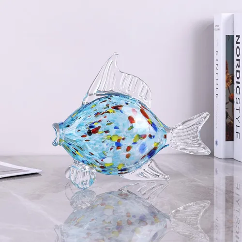 Miniatura 5 de Figura grande de pez de vidrio para decoración del hogar, estatua de animales marinos de vidrio soplado a mano, escultura decorativa con temática
