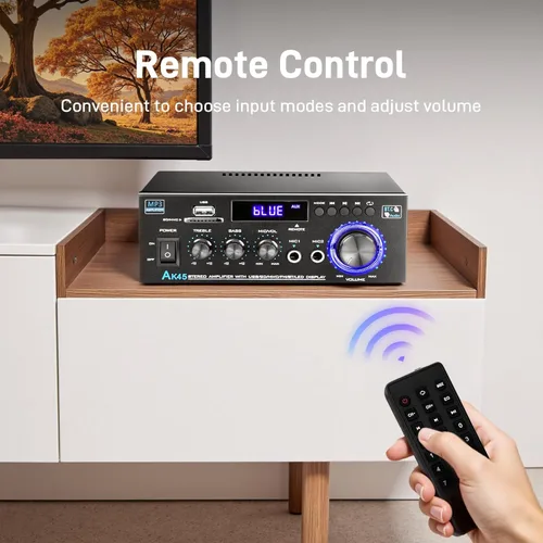 Miniatura 5 de AK45 Amplificador de audio estéreo para el hogar con receptor Bluetooth 5.0, 300 W+300 W Bluetooth HiFi AMP amplificador de potencia 2.0 canales RMS