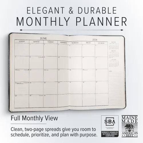 Miniatura 2 de Gallery Leather Agenda Mensual Grande 2025-2026, Elegantemente Encuadernada Planificador de Calendario y Cuaderno con Elegantes Bordes Dorados, 18