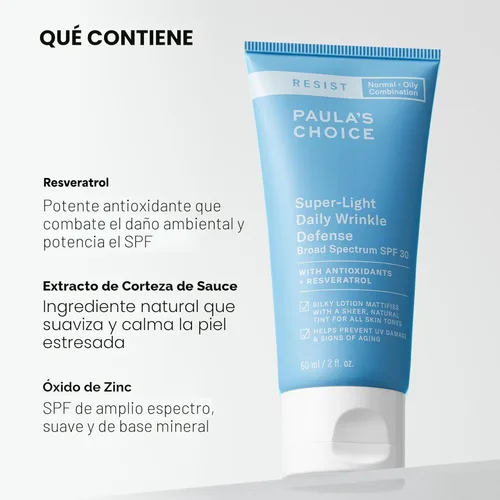 Miniatura 2 de Paula's Choice RESIST SPF 30 Super-Light Daily Wrinkle Defense Mineral Sunscreen for Face, Face Sunscreen, Oily Skin, Matte Tinted Face Moisturizer