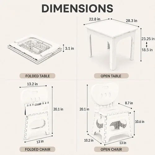 Miniatura 8 de UNICOO Juego de mesa y silla plegable, mesa de actividades portátil de altura ajustable con 2 sillas plegables, para interiores y exteriores