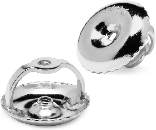 Miniatura 14 de Everyday Elegance Pendientes sólidos de oro blanco de 14 quilates con dos piezas de repuesto para parte trasera de arete Tornillo roscado para par