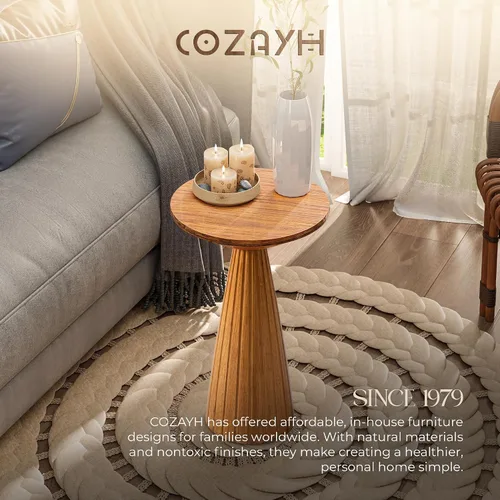 Miniatura 6 de COZAYH Martini - Mesa de pedestal pequeña, soporte para bebidas con mesa redonda de madera y acabado texturizado moderno para espacios pequeños
