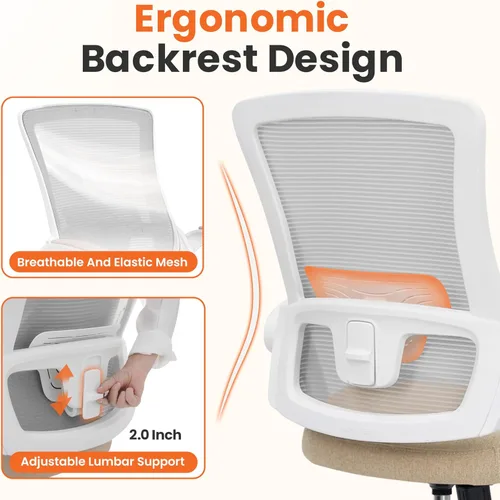 Miniatura 3 de NEO CHAIR Silla de escritorio para oficina y computadora de respaldo alto de malla, asiento para juegos ergonómico ajustable, cómodo, con Beige