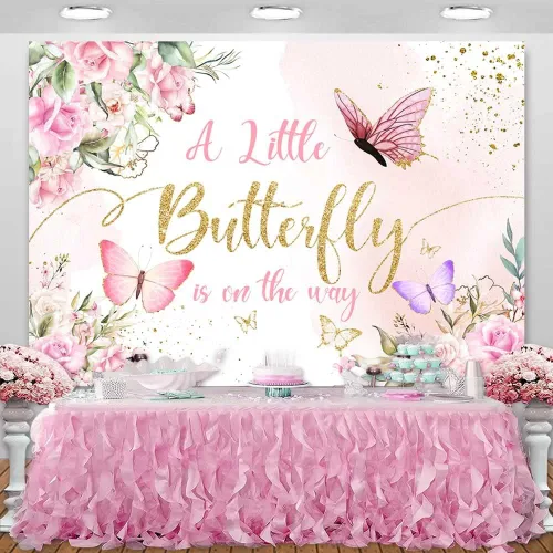 Miniatura 3 de Sensfun Telón de fondo de mariposa para baby shower con texto en inglés "A Little Butterfly is on the Way" (La pequeña mariposa está en camino)