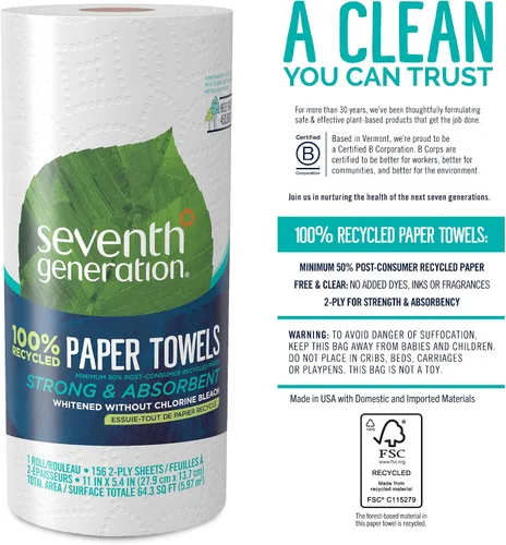 Miniatura 7 de Seventh Generation Toallas de papel, 100% papel reciclado, 2 capas, 1 rollo (el embalaje puede variar)