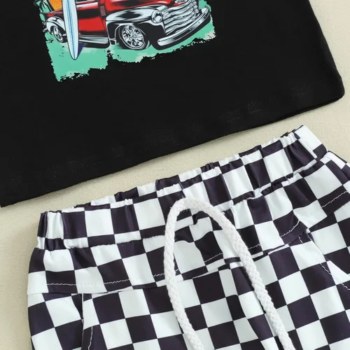 Miniatura 15 de Ropa de bebé niño sin mangas + pantalones cortos con estampado a rayas con bolsillos, 2 piezas de trajes de verano