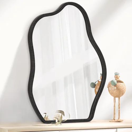 Miniatura 13 de Espejo de pared asimétrico con marco de madera, espejo colgante moderno irregular para pared para tocador, sala de estar, dormitorio, baño, entrada