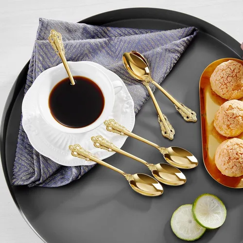 Miniatura 7 de KEAWELL Lujoso juego de cucharas de espresso de 5.1 pulgadas, 6 piezas, mini cuchara de café, acero inoxidable 18/10, diseño magnífico con Dorado