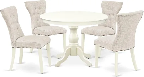 Miniatura 16 de East West Furniture HBGA5-AWA-03 - Juego de mesa de comedor de 5 piezas para 4 personas, incluye una mesa de cocina redonda con pedestal y 4 sillas