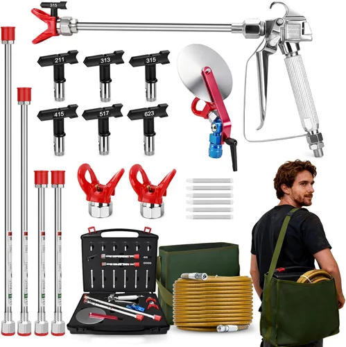 Miniatura 8 de Pistola de pulverización de pintura sin aire de 3600 PSI, con 1 protector de punta, 5 puntas de pulverización y 5 filtros de pistola de pintura sin