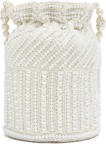 Miniatura 5 de Aheli Bolsas Potli blancas para mujer, bolso de noche étnico con cordón (P98W), Blanco