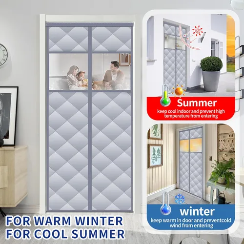 Miniatura 6 de Cortina de puerta magnética con aislamiento térmico con ventanas visibles desmontables, relleno de fibra de poliéster grueso y tela Oxford duradera