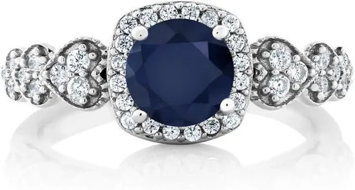 Miniatura 41 de Gem Stone King Anillo de compromiso de aniversario y piedra natal de corte redondo de 0.236 in para mujer, plata de ley 925, anillo de promesa