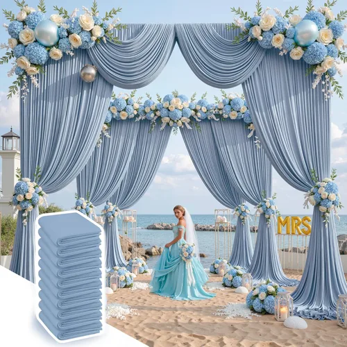 Miniatura 40 de Cortinas de telón de fondo blanco de 30 pies x 8 pies para fiestas de boda, 6 paneles de 5 pies x 8 pies, cortinas de fotografía de poliéster sin