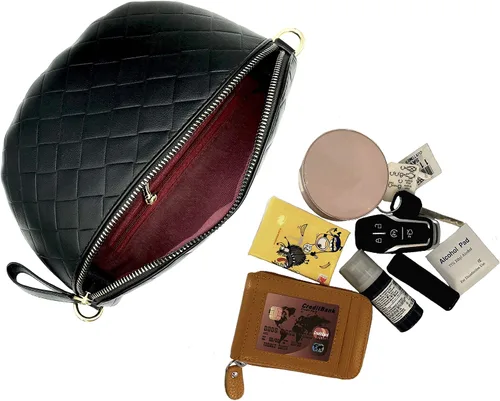 Miniatura 2 de BELLSPIN Riñonera cruzada para mujer, bolsa de hombro acolchada, piel vegana con correa de cadena dorada