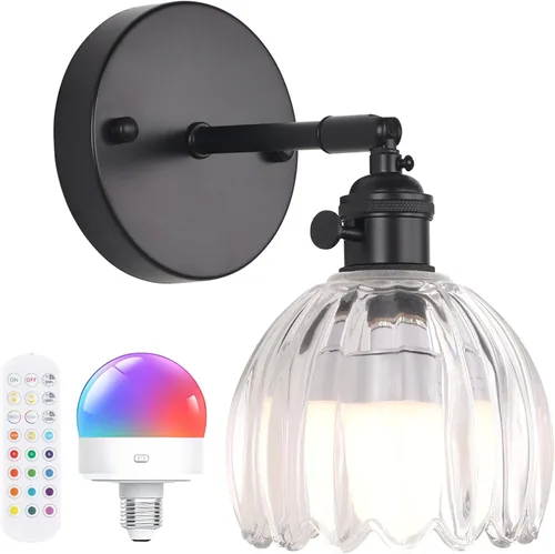 Miniatura 40 de Shenmoyl Aplique de Pared Vintage Operado por Batería con Linda Campana de Vidrio Tulipán Verde, Recargable Inalámbrica, Luz de Pared con Control