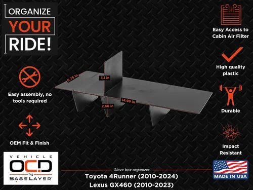 Miniatura 9 de Vehicle OCD - Organizador de guantera para Toyota 4Runner (2010-2024) y Lexus GX 460 (2010-2023) - Fabricado en Estados Unidos