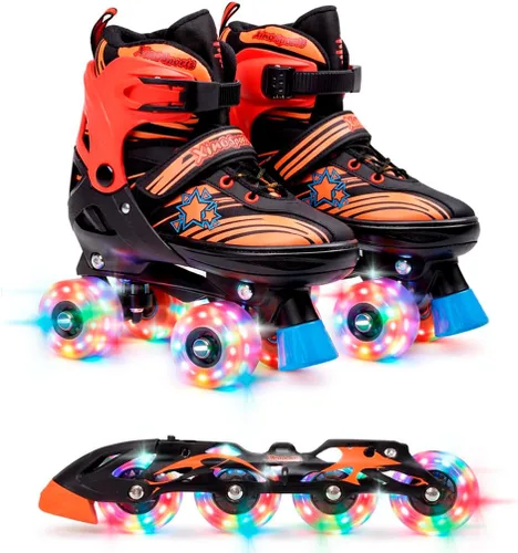Miniatura 13 de XINO SPORTS Combo 2 en 1, Patines para niños Patines en línea - Patines intercambiables con luz LED para niños de 6 a 12 años, adolescentes y Negro